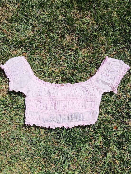 Fp One Tops - FP Coastal Cottage Smocked Gauze Crop Top Blush Pink Boho Beach Fairy Coquette M
